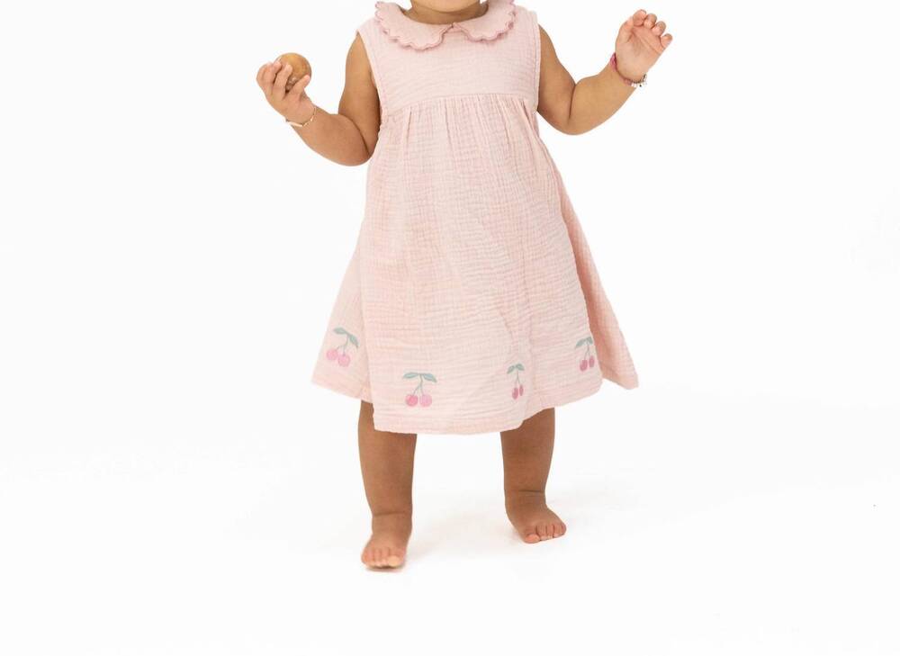 NEW ANGEL DEAR girls petal collar dress set in solid muslin lotus